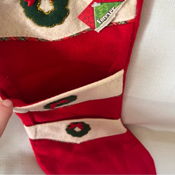 NWT Vintage Christmas Stocking with three pockets Felt Holiday Decor - Picture 2 of 11
